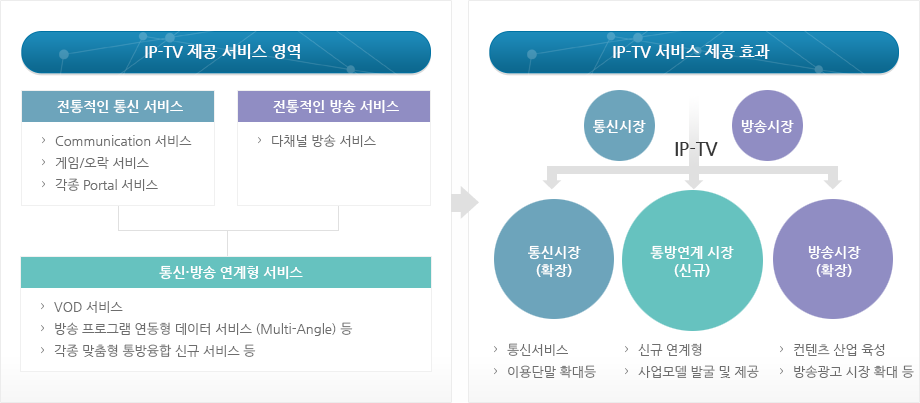 IP-TV 제공 서비스 영역과 IP-TV 서비스 제공 효과